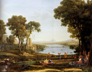 ブルック川の流れ Painting - イサクとリベカの結婚のある風景クロード・ロランストリーム
